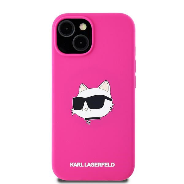 Husa MagSafe pentru Apple iPhone 15, Karl Lagerfeld, Silicone Choupette's Head, Fucsia