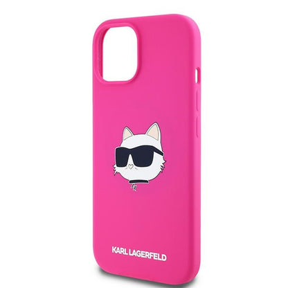 Husa MagSafe pentru Apple iPhone 15, Karl Lagerfeld, Silicone Choupette's Head, Fucsia
