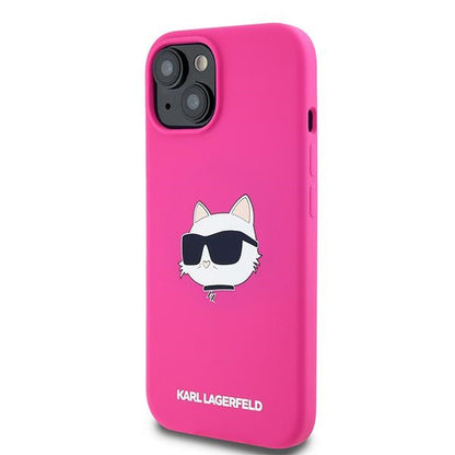 Husa MagSafe pentru Apple iPhone 15, Karl Lagerfeld, Silicone Choupette's Head, Fucsia