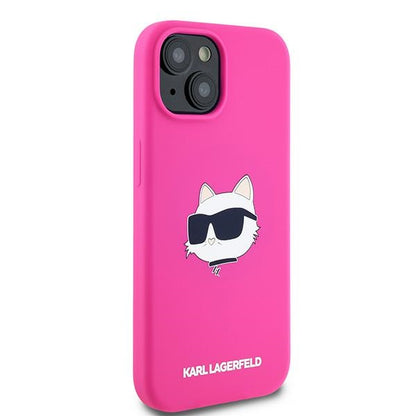 Husa MagSafe pentru Apple iPhone 15, Karl Lagerfeld, Silicone Choupette's Head, Fucsia