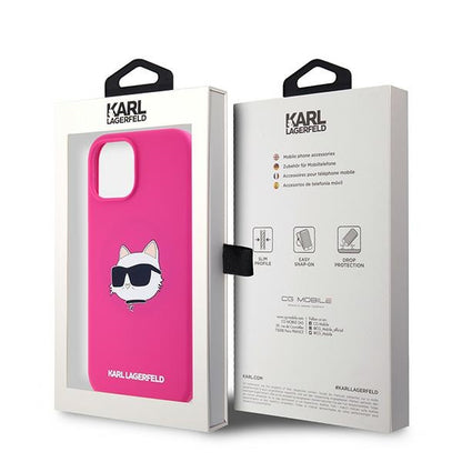 Husa MagSafe pentru Apple iPhone 15, Karl Lagerfeld, Silicone Choupette's Head, Fucsia