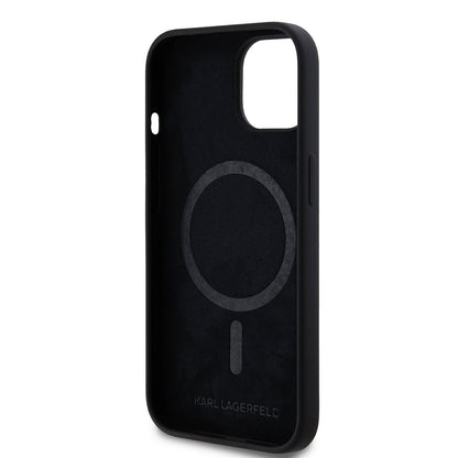 Husa MagSafe pentru Apple iPhone 15, Karl Lagerfeld, Silicone Choupette's Head, Neagra
