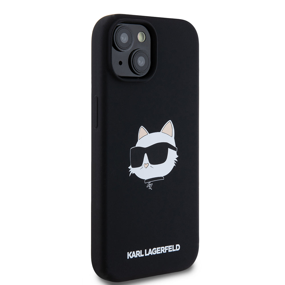 Husa MagSafe pentru Apple iPhone 15, Karl Lagerfeld, Silicone Choupette's Head, Neagra