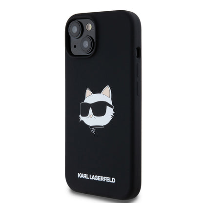 Husa MagSafe pentru Apple iPhone 15, Karl Lagerfeld, Silicone Choupette's Head, Neagra
