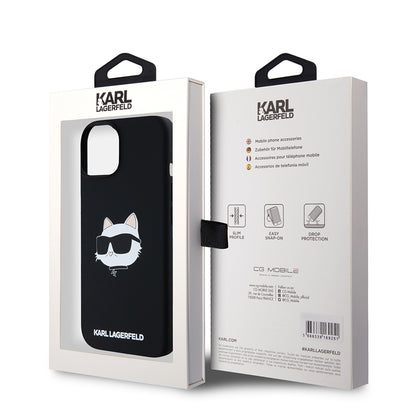 Husa MagSafe pentru Apple iPhone 15, Karl Lagerfeld, Silicone Choupette's Head, Neagra