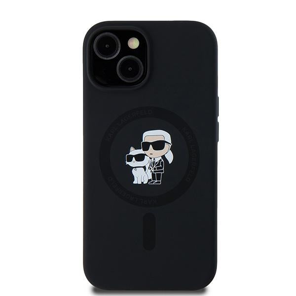 Husa MagSafe pentru Apple iPhone 15, Karl Lagerfeld, Silicone Karl & Choupette, Neagra