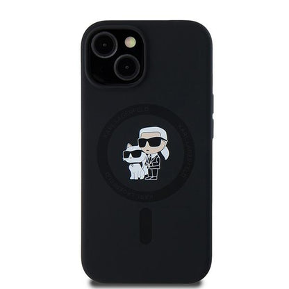 Husa MagSafe pentru Apple iPhone 15, Karl Lagerfeld, Silicone Karl & Choupette, Neagra
