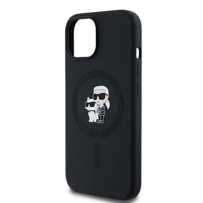 Husa MagSafe pentru Apple iPhone 15, Karl Lagerfeld, Silicone Karl & Choupette, Neagra