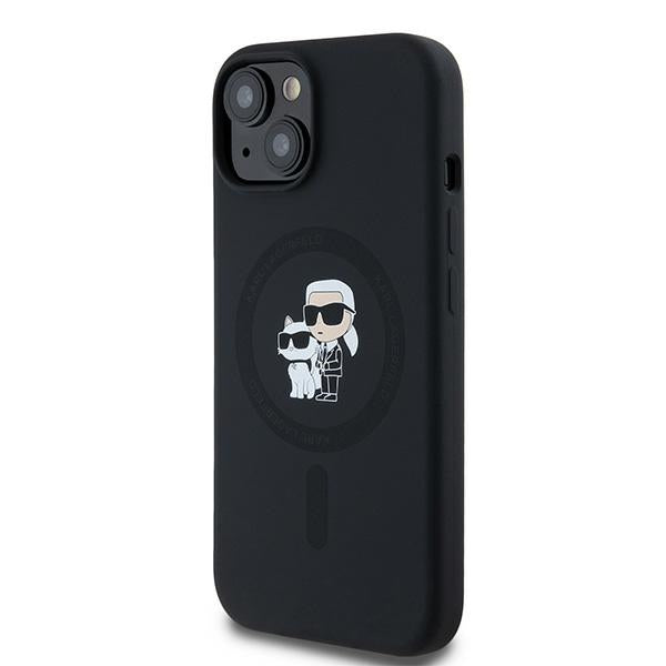 Husa MagSafe pentru Apple iPhone 15, Karl Lagerfeld, Silicone Karl & Choupette, Neagra