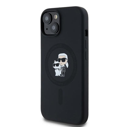 Husa MagSafe pentru Apple iPhone 15, Karl Lagerfeld, Silicone Karl & Choupette, Neagra