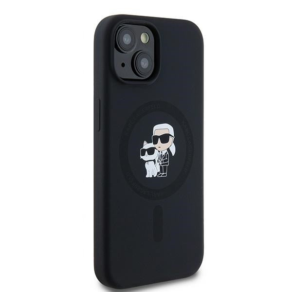 Husa MagSafe pentru Apple iPhone 15, Karl Lagerfeld, Silicone Karl & Choupette, Neagra