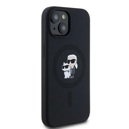 Husa MagSafe pentru Apple iPhone 15, Karl Lagerfeld, Silicone Karl & Choupette, Neagra