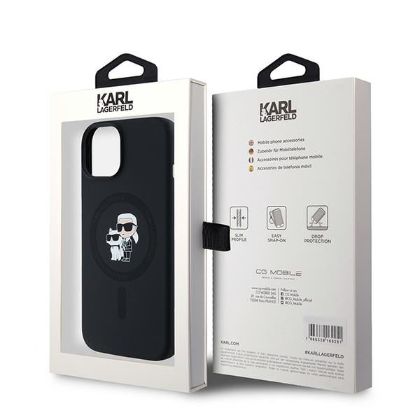 Husa MagSafe pentru Apple iPhone 15, Karl Lagerfeld, Silicone Karl & Choupette, Neagra