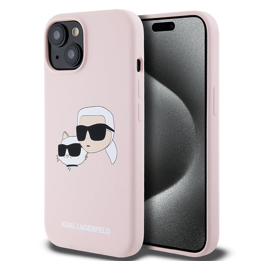 Husa MagSafe pentru Apple iPhone 15, Karl Lagerfeld, Silicone Karl & Choupette's Heads, Roz