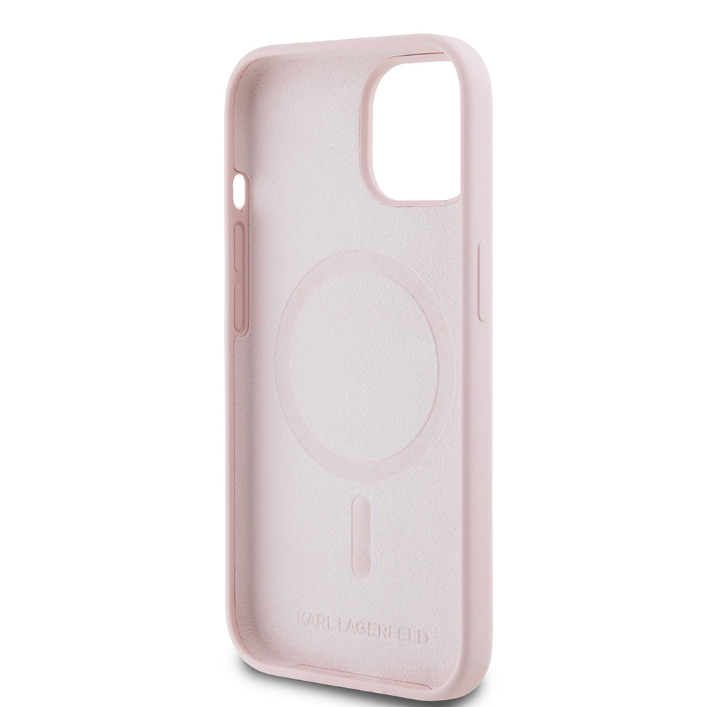 Husa MagSafe pentru Apple iPhone 15, Karl Lagerfeld, Silicone Karl & Choupette's Heads, Roz