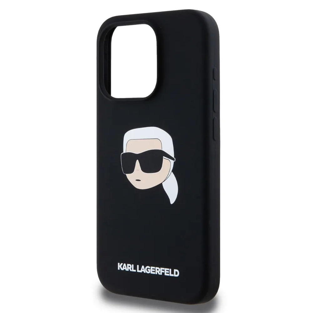 Husa MagSafe pentru Apple iPhone 15, Karl Lagerfeld, Silicone Karl's Head, Neagra
