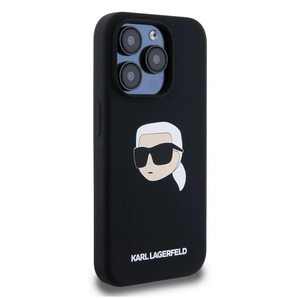 Husa MagSafe pentru Apple iPhone 15, Karl Lagerfeld, Silicone Karl's Head, Neagra