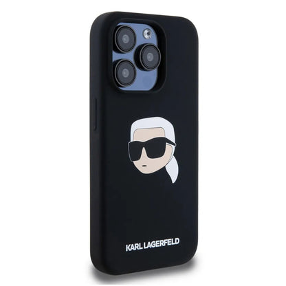Husa MagSafe pentru Apple iPhone 15, Karl Lagerfeld, Silicone Karl's Head, Neagra