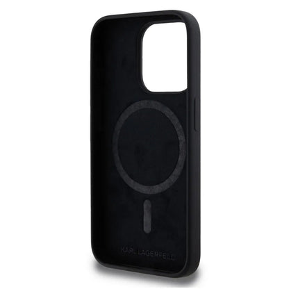 Husa MagSafe pentru Apple iPhone 15, Karl Lagerfeld, Silicone Karl's Head, Neagra