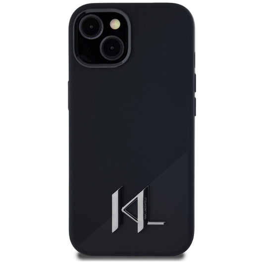 Husa MagSafe pentru Apple iPhone 15, Karl Lagerfeld, Silicone Shadow Metal Initial, Neagra