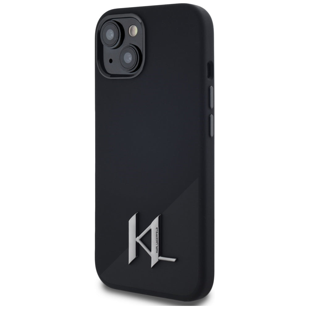 Husa MagSafe pentru Apple iPhone 15, Karl Lagerfeld, Silicone Shadow Metal Initial, Neagra