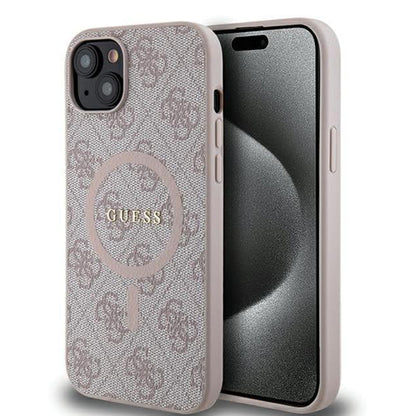 Husa MagSafe pentru Apple iPhone 15 Plus, Guess, 4G Collection, Roz