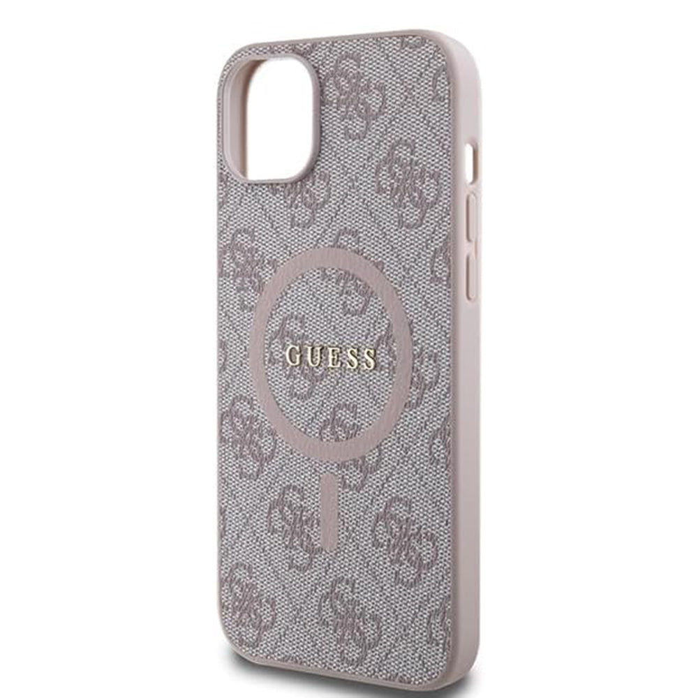 Husa MagSafe pentru Apple iPhone 15 Plus, Guess, 4G Collection, Roz