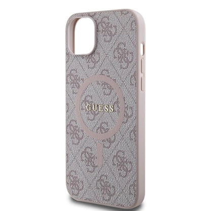 Husa MagSafe pentru Apple iPhone 15 Plus, Guess, 4G Collection, Roz