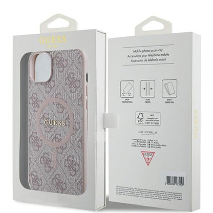 Husa MagSafe pentru Apple iPhone 15 Plus, Guess, 4G Collection, Roz