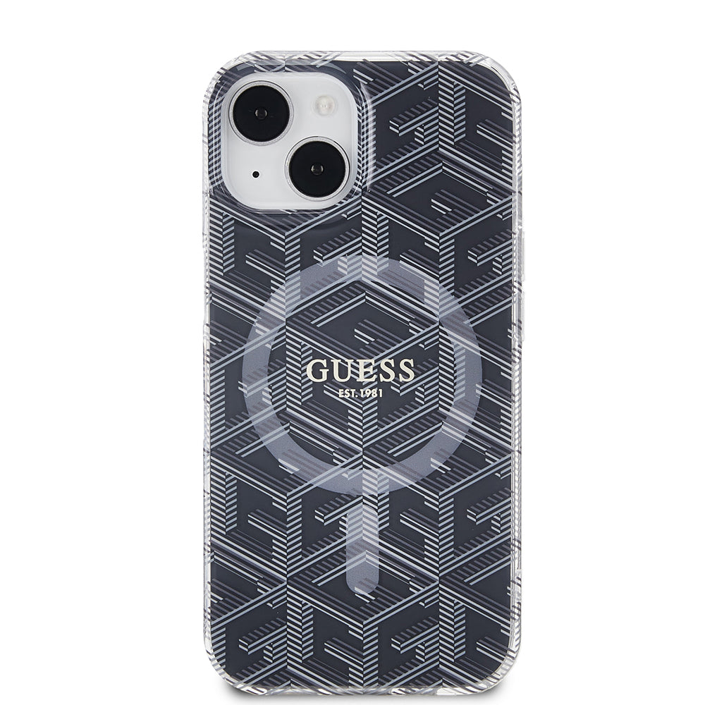 Husa MagSafe pentru Apple iPhone 15 Plus, Guess, IML Gcube, Neagra