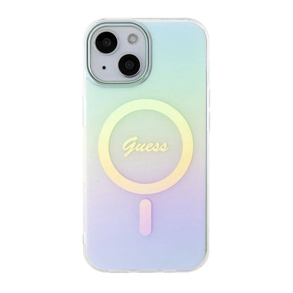 Husa MagSafe pentru Apple iPhone 15 Plus, Guess, IML Iridescent, Turcoaz