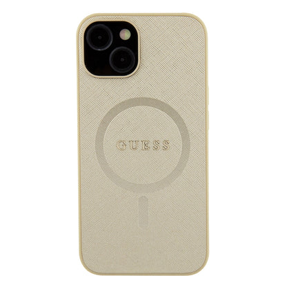 Husa MagSafe pentru Apple iPhone 15 Plus, Guess, Saffiano, Aurie