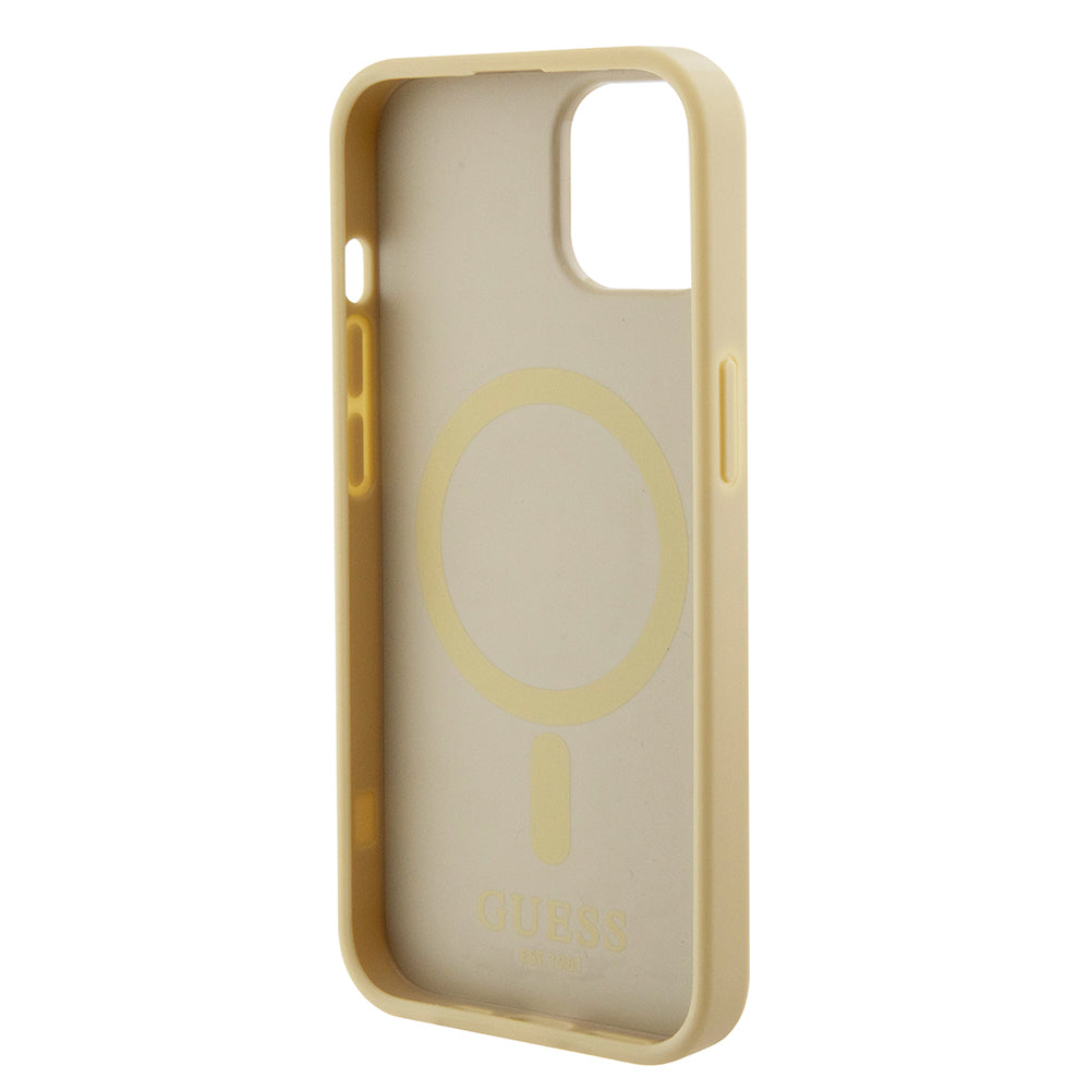 Husa MagSafe pentru Apple iPhone 15 Plus, Guess, Saffiano, Aurie