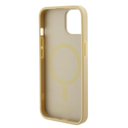 Husa MagSafe pentru Apple iPhone 15 Plus, Guess, Saffiano, Aurie