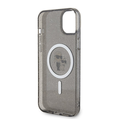 Husa MagSafe pentru Apple iPhone 15 Plus, Karl Lagerfeld, Glitter, Neagra