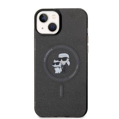 Husa MagSafe pentru Apple iPhone 15 Plus, Karl Lagerfeld, Glitter, Neagra