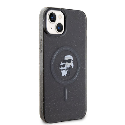 Husa MagSafe pentru Apple iPhone 15 Plus, Karl Lagerfeld, Glitter, Neagra