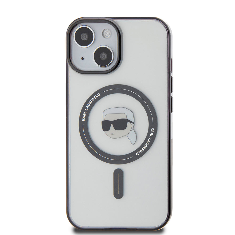 Husa MagSafe pentru Apple iPhone 15 Plus, Karl Lagerfeld, IML Karl's Head, Transparenta