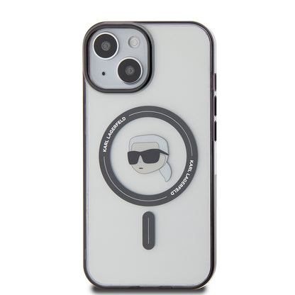 Husa MagSafe pentru Apple iPhone 15 Plus, Karl Lagerfeld, IML Karl's Head, Transparenta