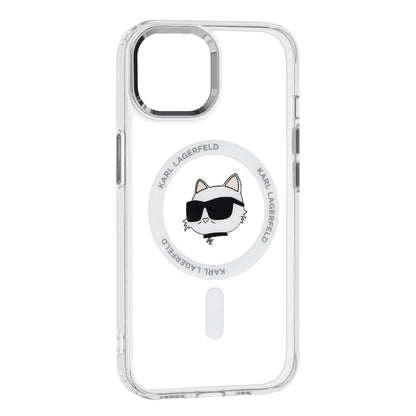 Husa MagSafe pentru Apple iPhone 15 Plus, Karl Lagerfeld, IML Metal Choupette's Head, Alba