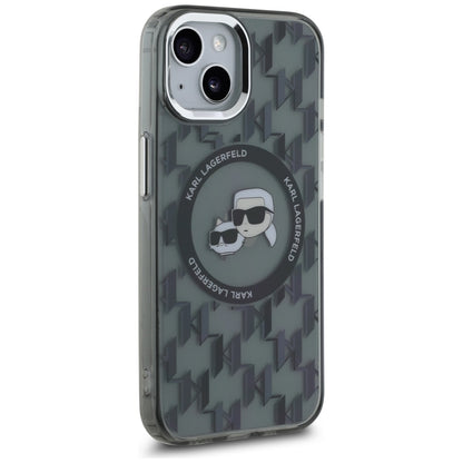 Husa MagSafe pentru Apple iPhone 15 Plus, Karl Lagerfeld, IML Monogram Karl & Choupette's Heads, Neagra