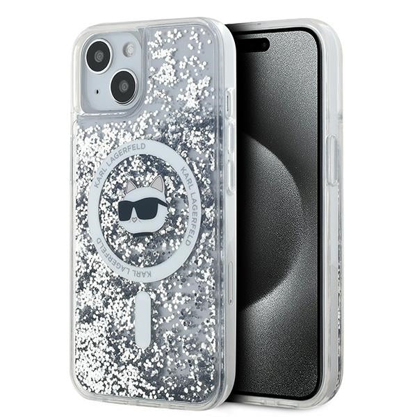 Husa MagSafe pentru Apple iPhone 15 Plus, Karl Lagerfeld, Liquid Glitter Choupette's Head, Transparenta