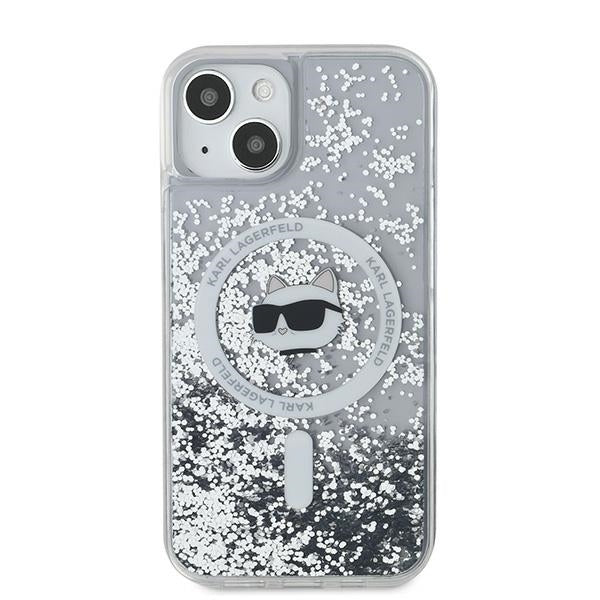 Husa MagSafe pentru Apple iPhone 15 Plus, Karl Lagerfeld, Liquid Glitter Choupette's Head, Transparenta