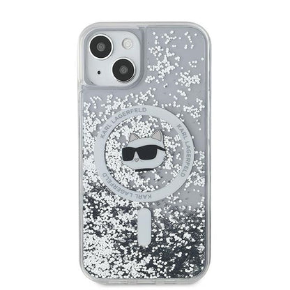 Husa MagSafe pentru Apple iPhone 15 Plus, Karl Lagerfeld, Liquid Glitter Choupette's Head, Transparenta