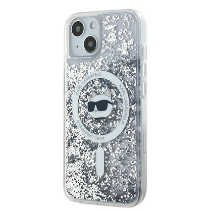 Husa MagSafe pentru Apple iPhone 15 Plus, Karl Lagerfeld, Liquid Glitter Choupette's Head, Transparenta
