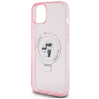 Husa MagSafe pentru Apple iPhone 15 Plus, Karl Lagerfeld, Ring Stand Karl & Choupette, Roz