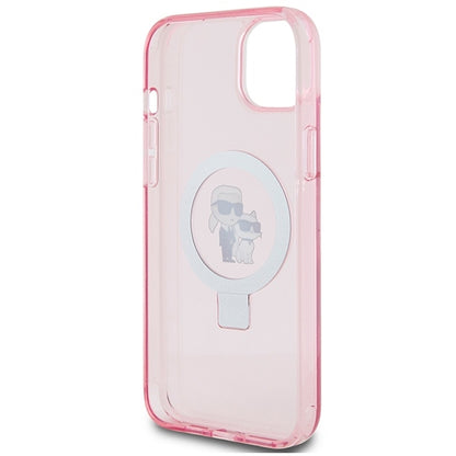 Husa MagSafe pentru Apple iPhone 15 Plus, Karl Lagerfeld, Ring Stand Karl & Choupette, Roz