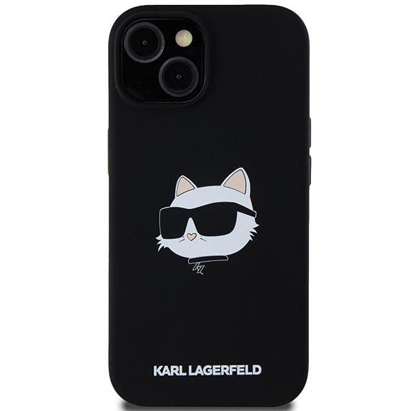 Husa MagSafe pentru Apple iPhone 15 Plus, Karl Lagerfeld, Silicone Choupette's Head, Neagra