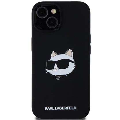 Husa MagSafe pentru Apple iPhone 15 Plus, Karl Lagerfeld, Silicone Choupette's Head, Neagra