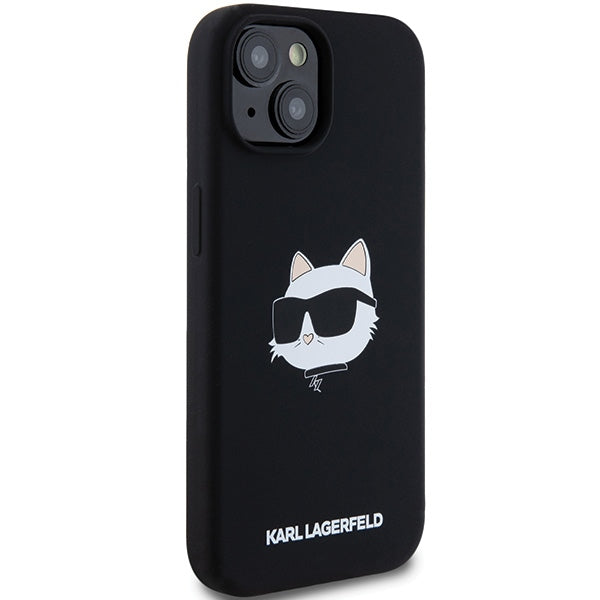 Husa MagSafe pentru Apple iPhone 15 Plus, Karl Lagerfeld, Silicone Choupette's Head, Neagra
